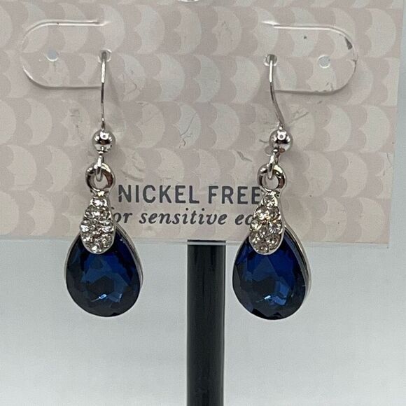 Dress Barn Silver Blue Dangle Tear Drop Earrings - Picture 2 of 6